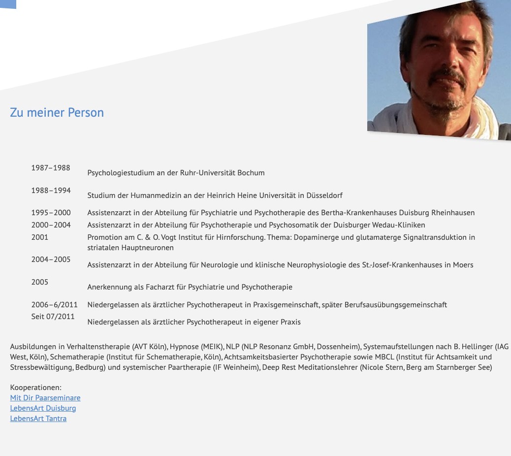 Dr. med. Dirk Schirok profile page with CV on praxis-schirok.de after the REDAXO update