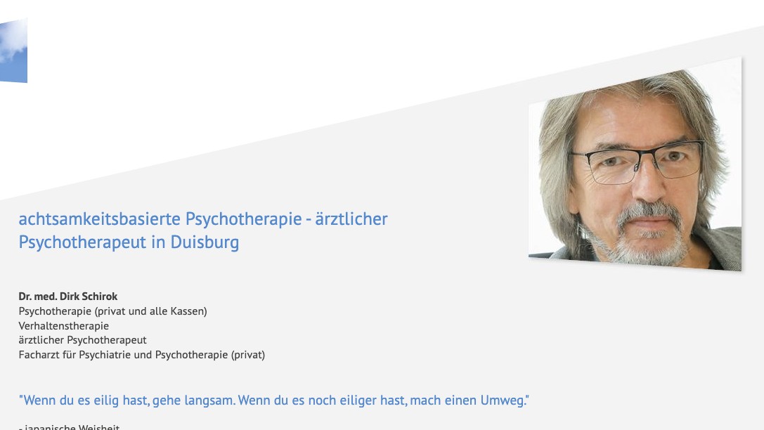 Homepage of Dr. med. Dirk Schirok, physician psychotherapist in Duisburg, on REDAXO CMS